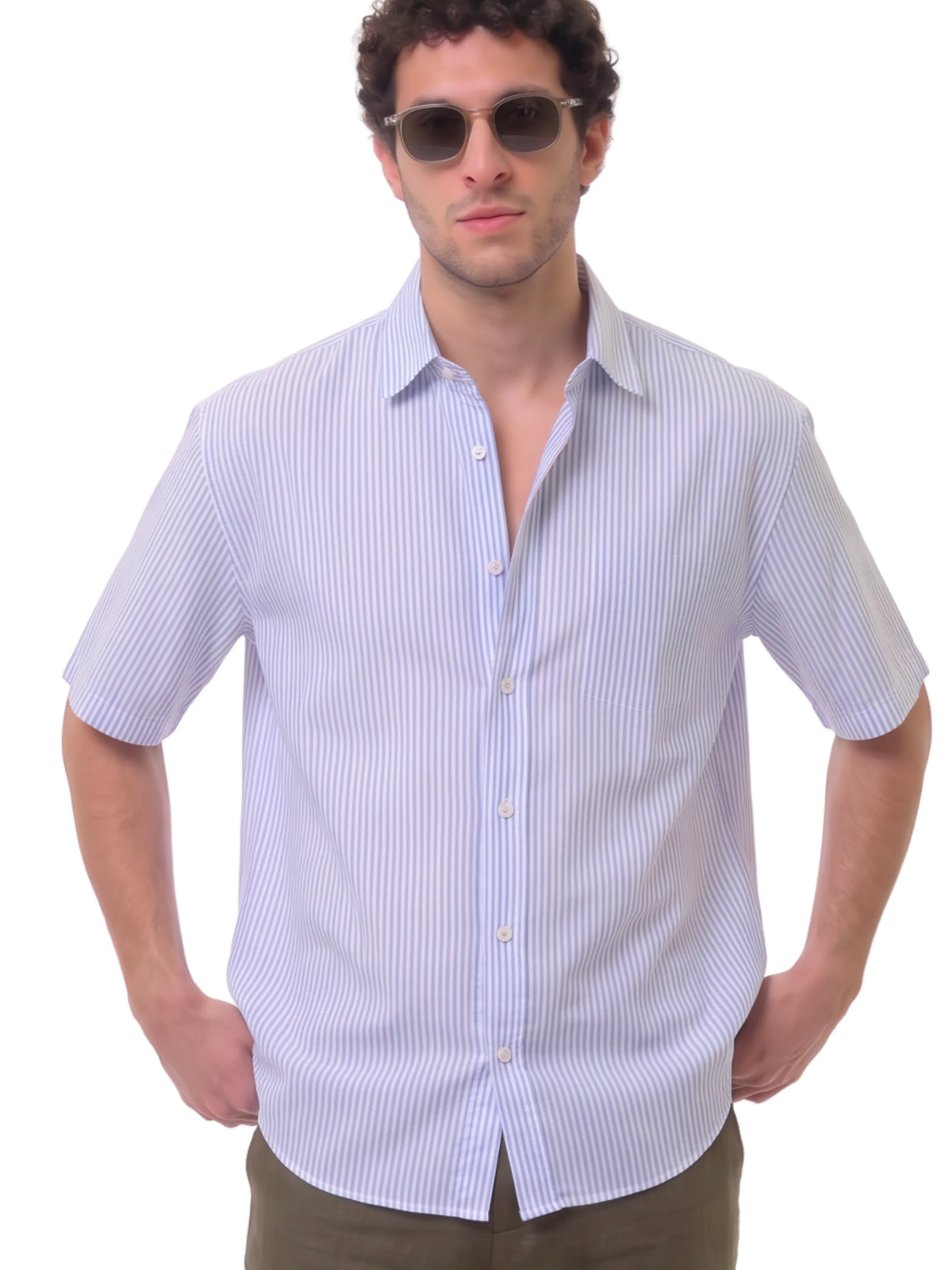 Oversized Short Sleeve Shirt – Azure Stripe