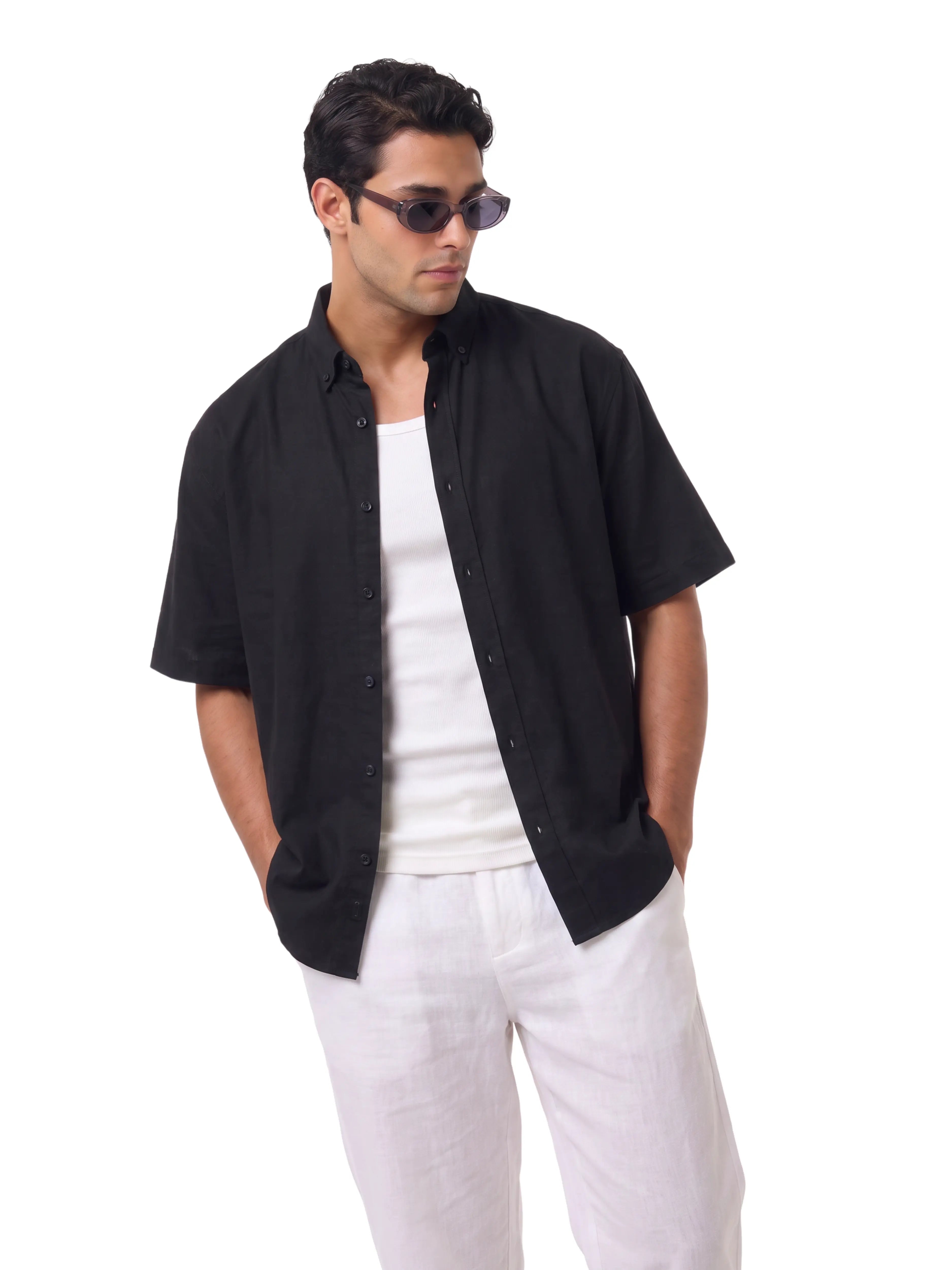 Oversized Short Sleeve Shirt  – Black
