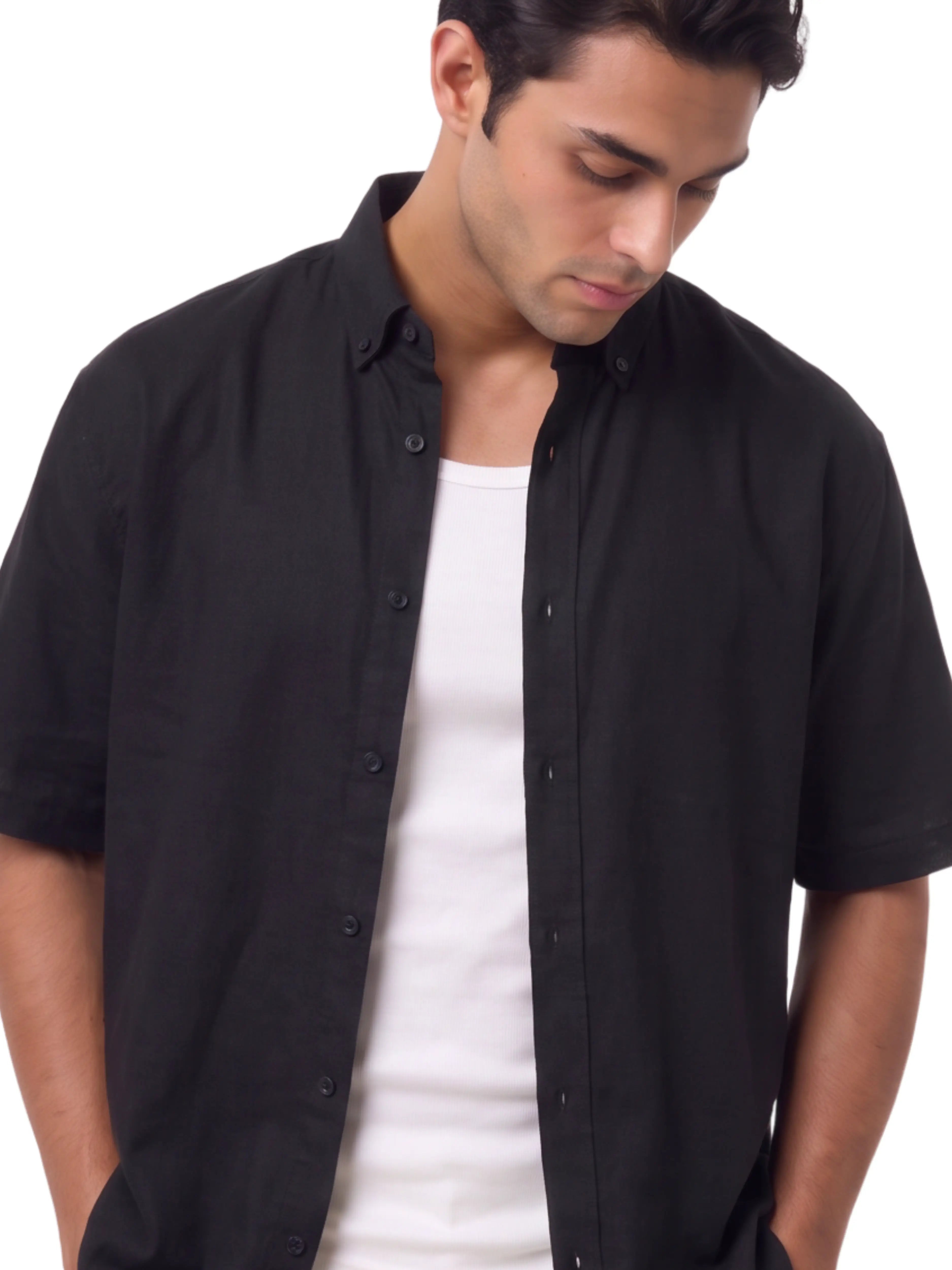 Oversized Short Sleeve Shirt  – Black