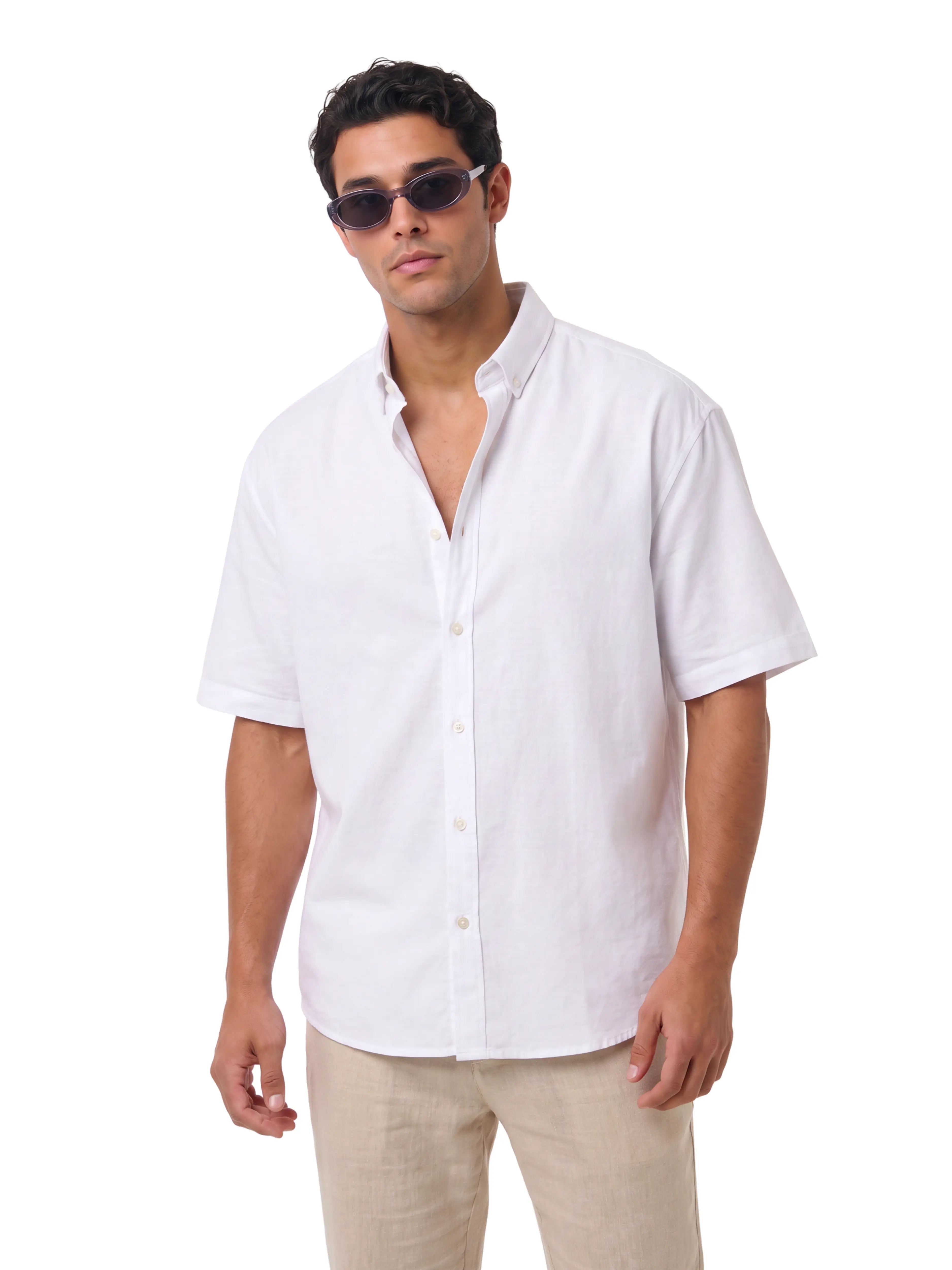 Oversized Short Sleeve Shirt  – White
