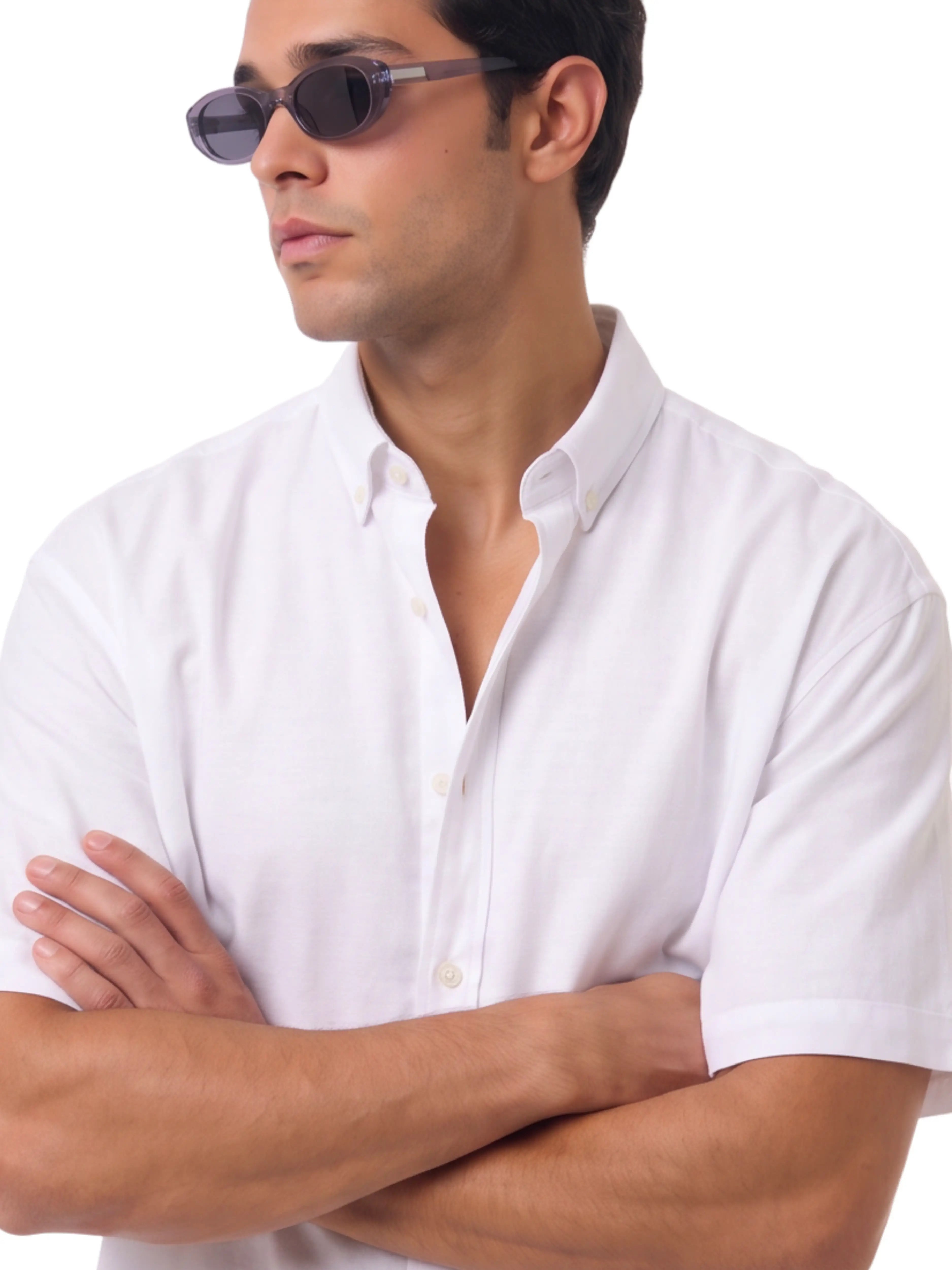 Oversized Short Sleeve Shirt  – White