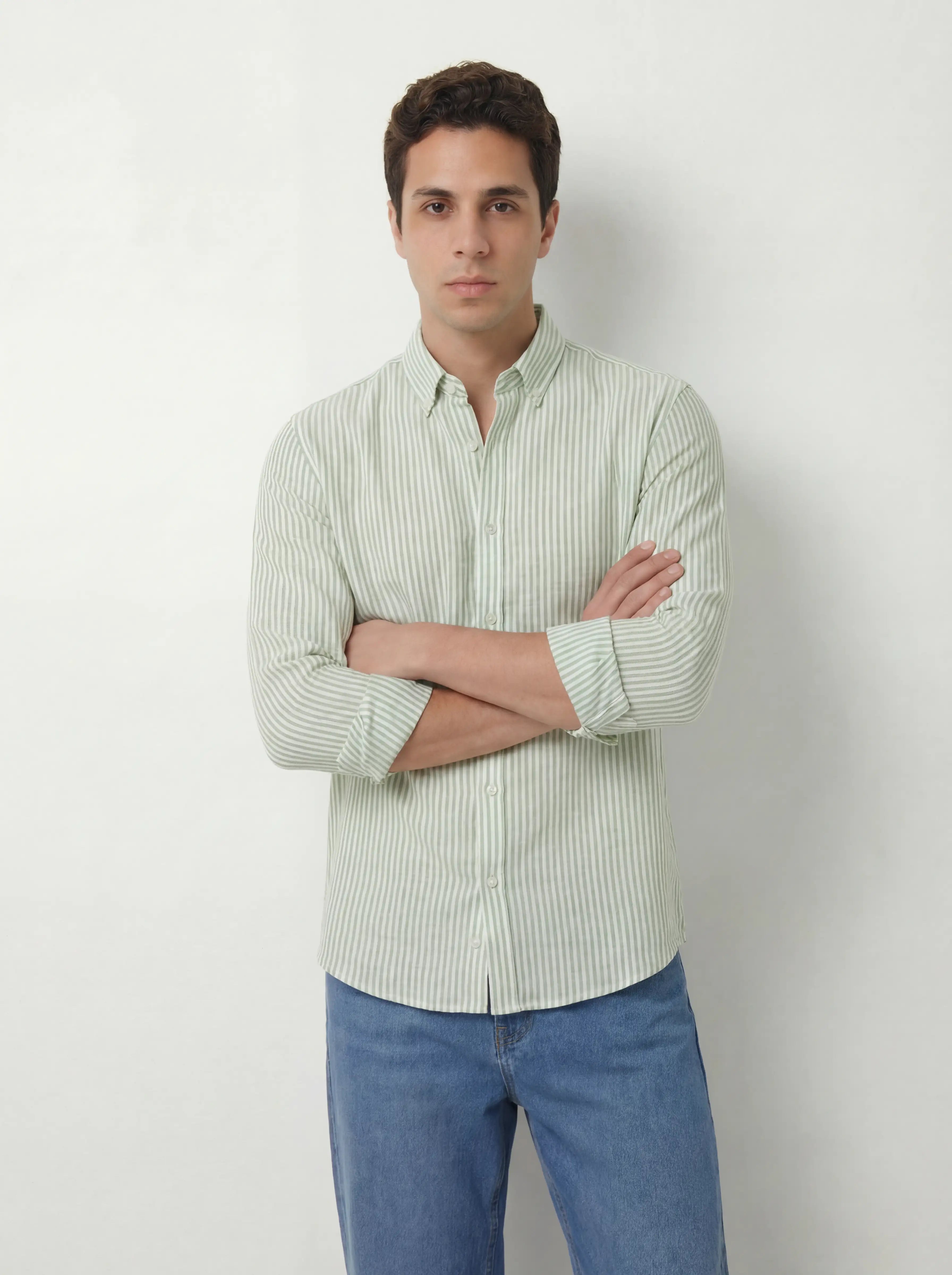 Oxford Shirt - Sage Green Stripe