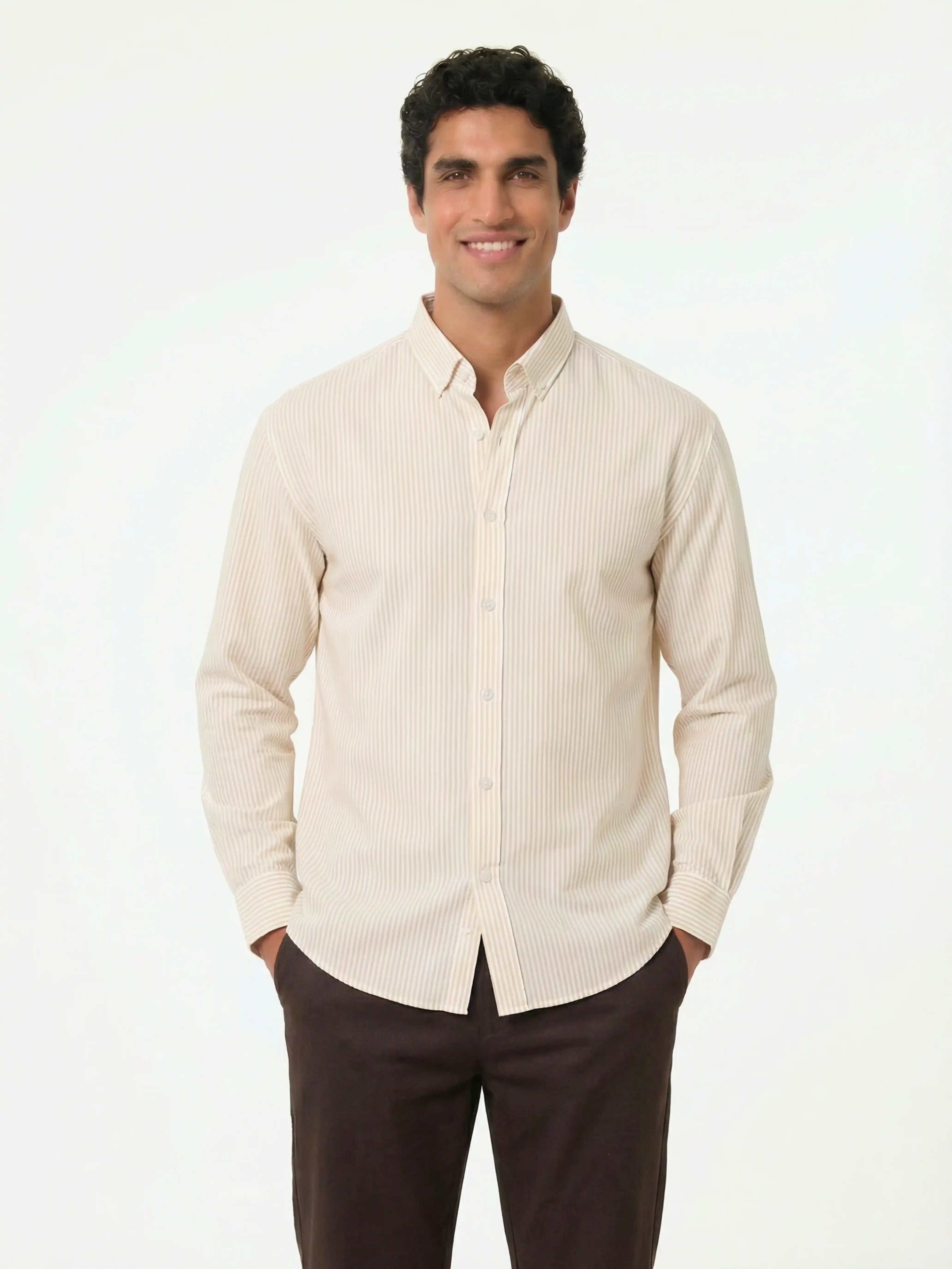 Oxford Shirt – Soft Beige Stripe