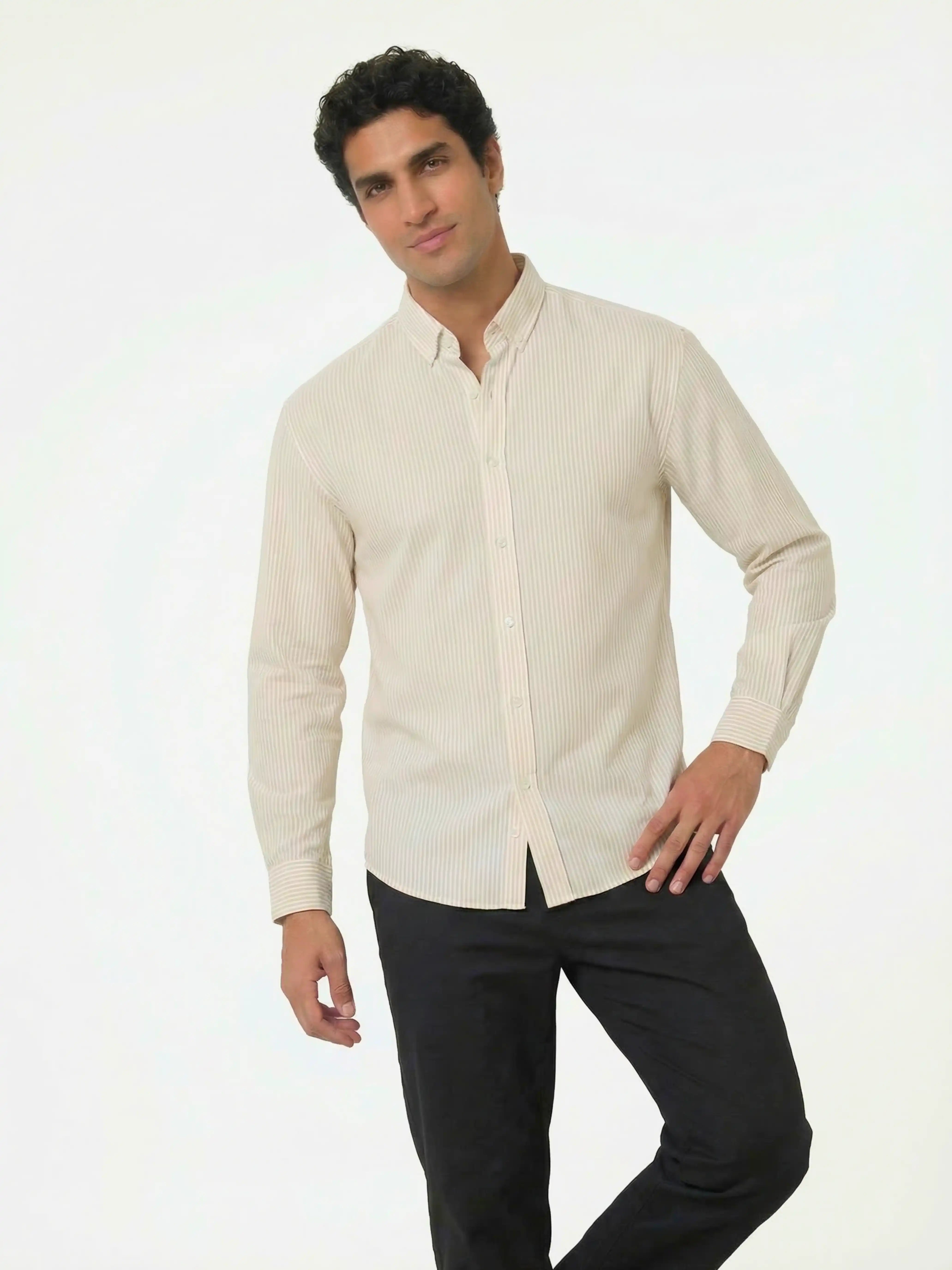 Oxford Shirt – Soft Beige Stripe