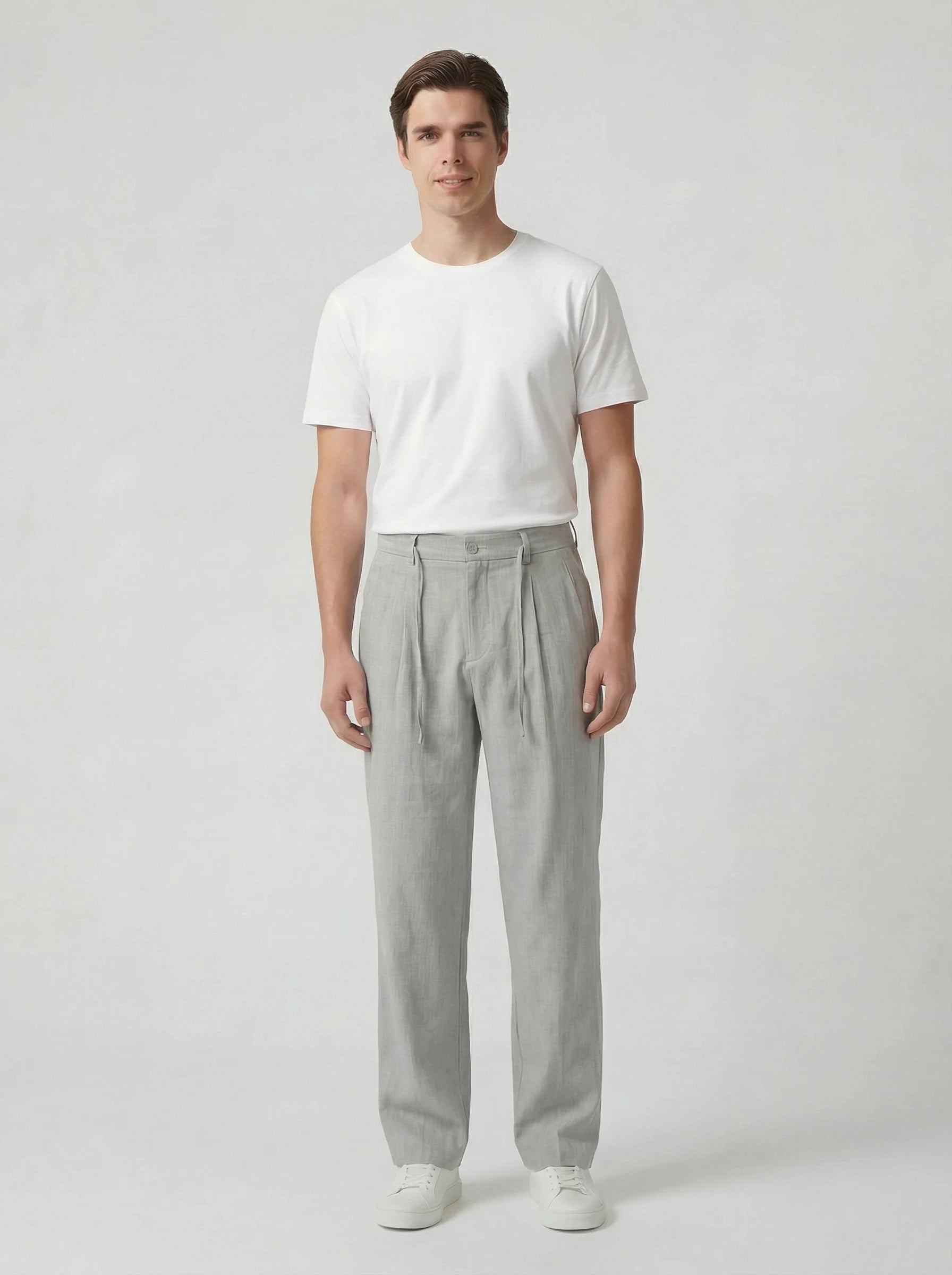 Old Money Wide Leg Trouser - Light Grey