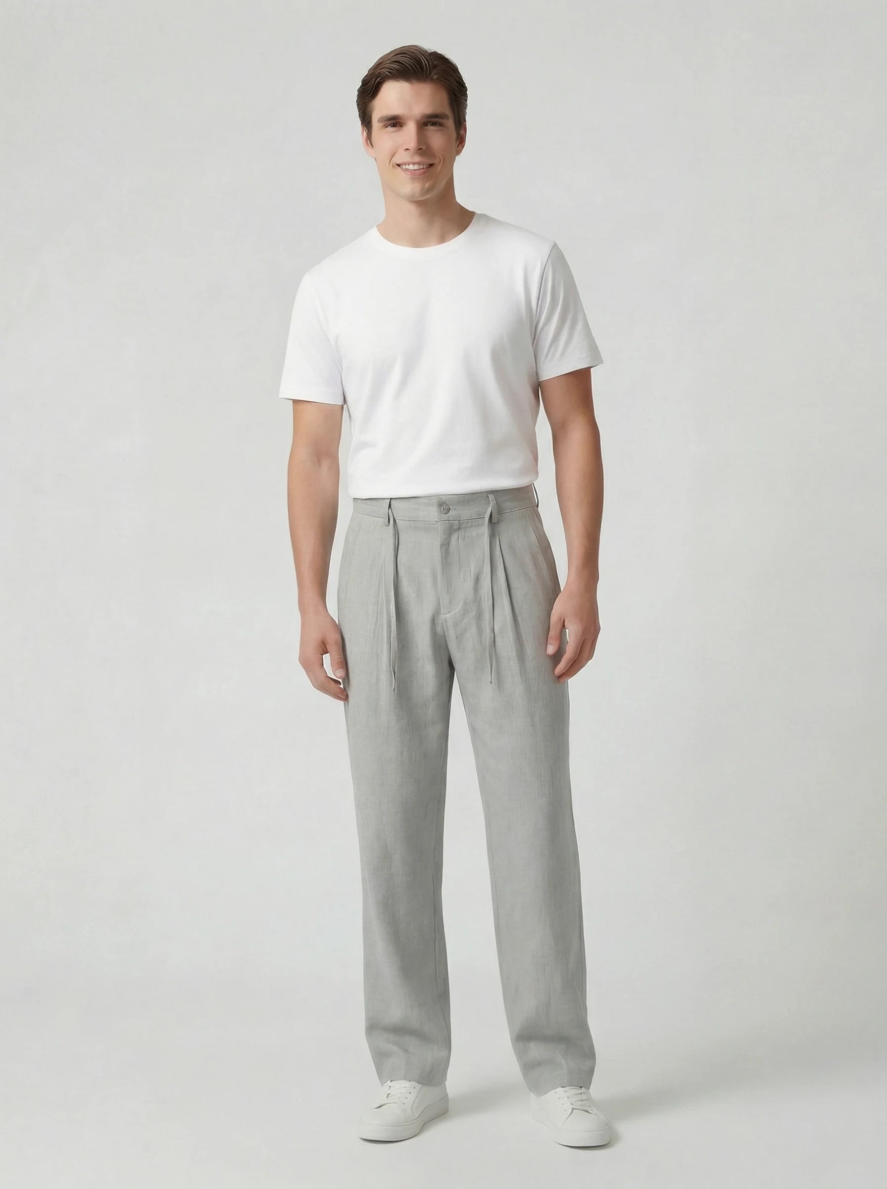 Old Money Wide Leg Trouser - Light Grey